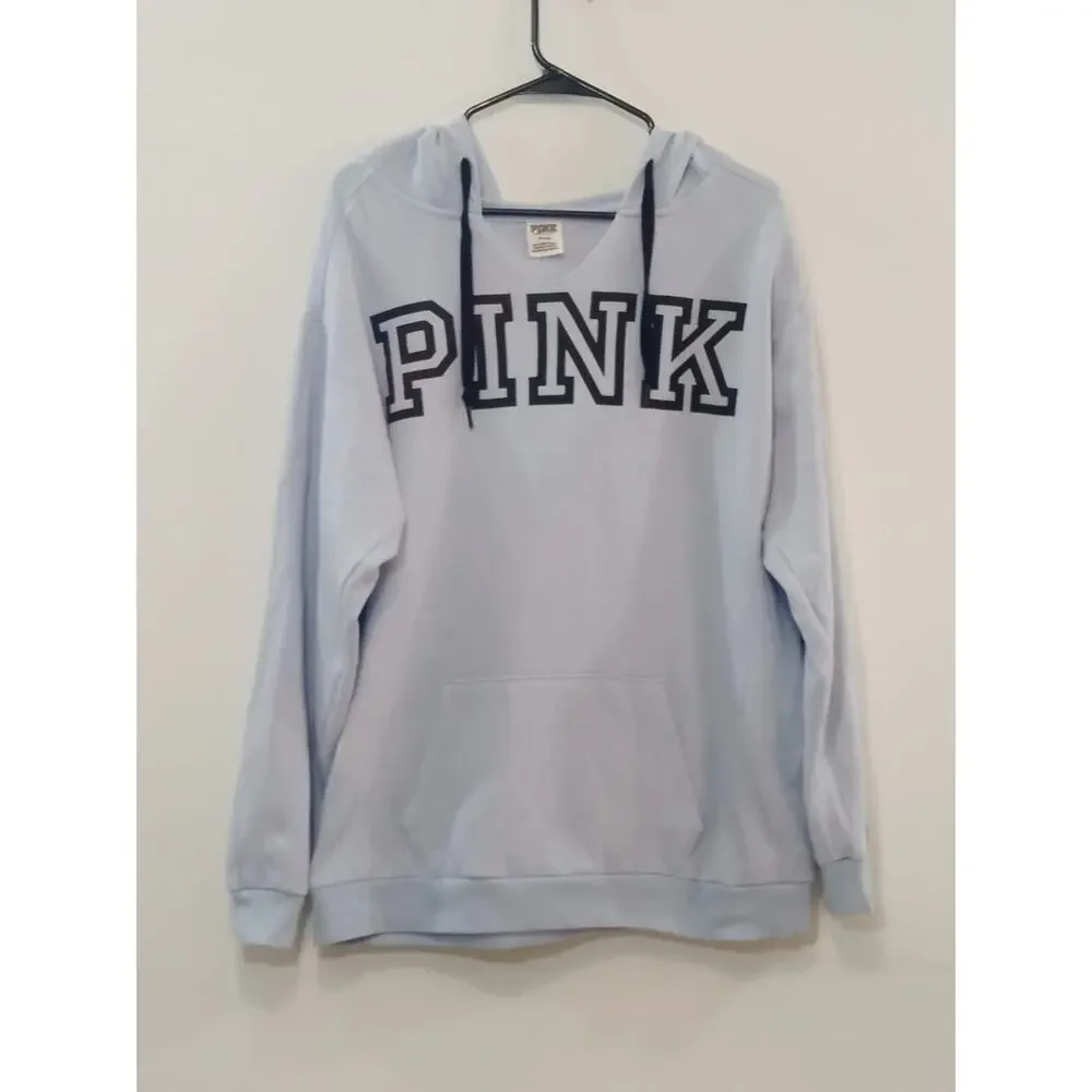 PINK by VICTORIA SECRET Women's Hooded Sweatshirt Light Blue Size M